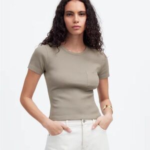 Madewell Garment-Dyed Ribbed Crewneck Pocket Tee